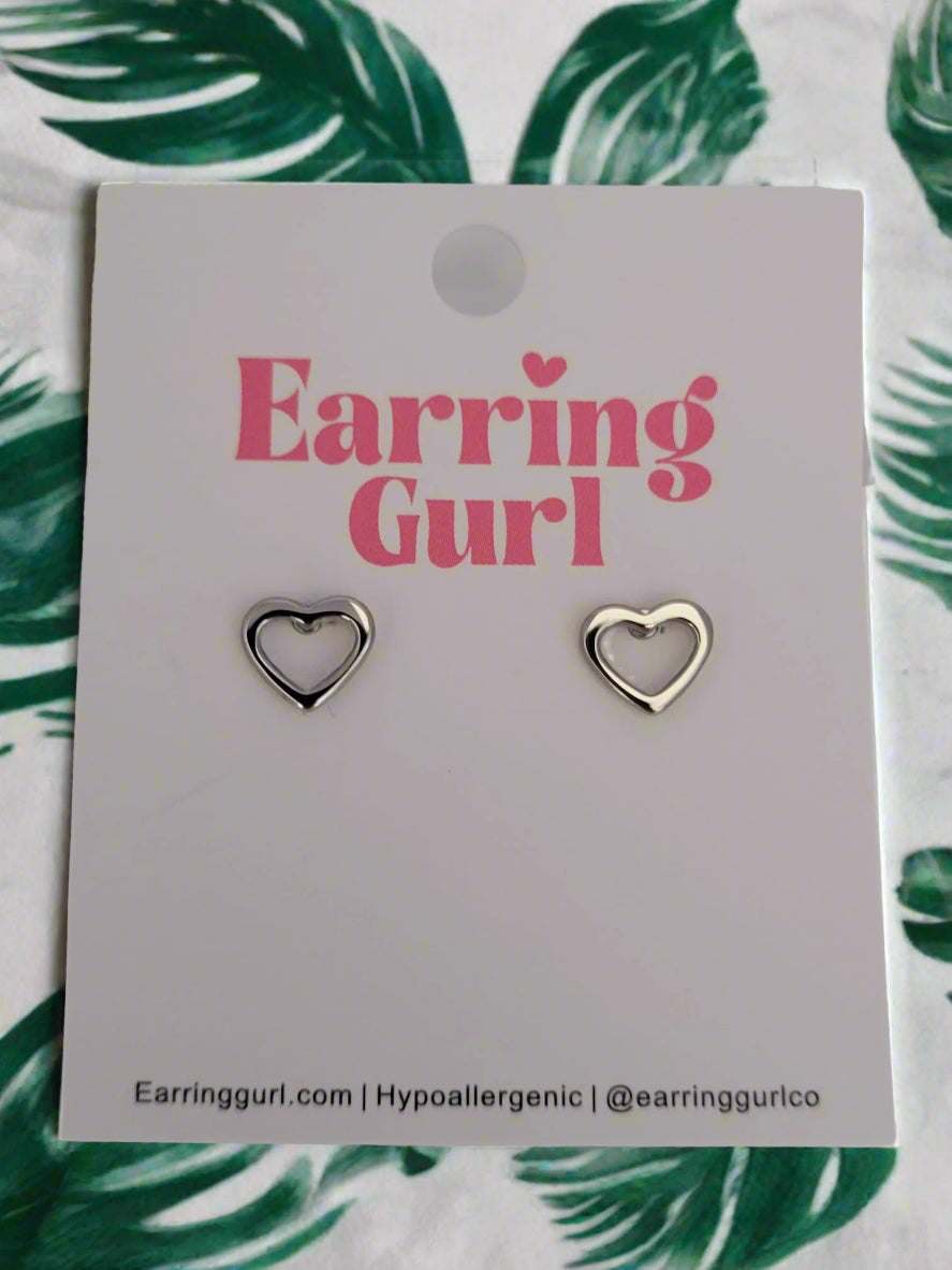 Dainty Heart Outline Stud Silver