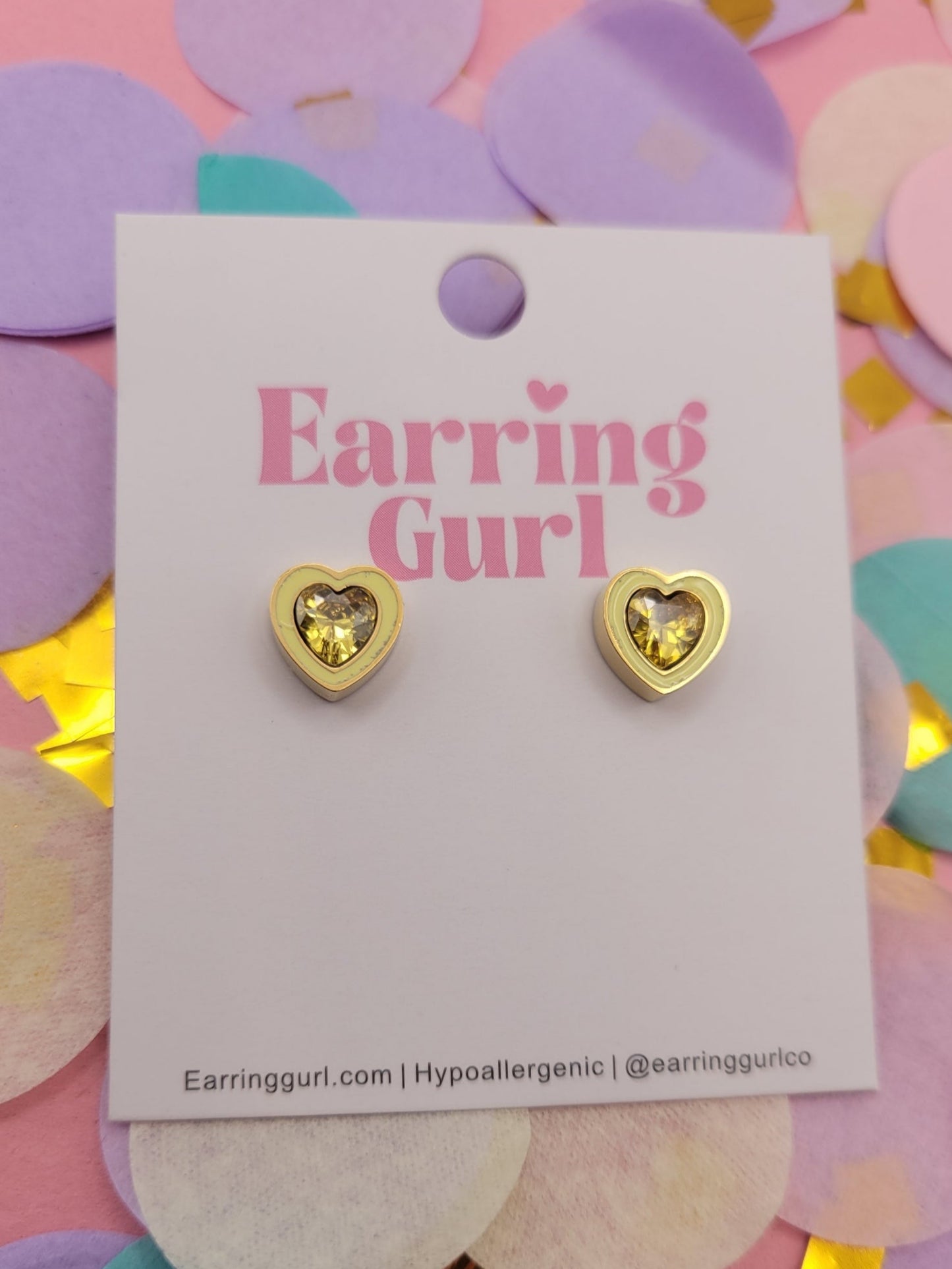 November "Yellow Topaz" Hearts Flatback Stud